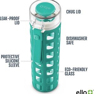 Ello Teal Syndicate 20oz Glass Water Bottle New